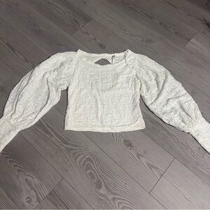 Free People white floral lace balloon sleeve cropped open back blouse, Size M